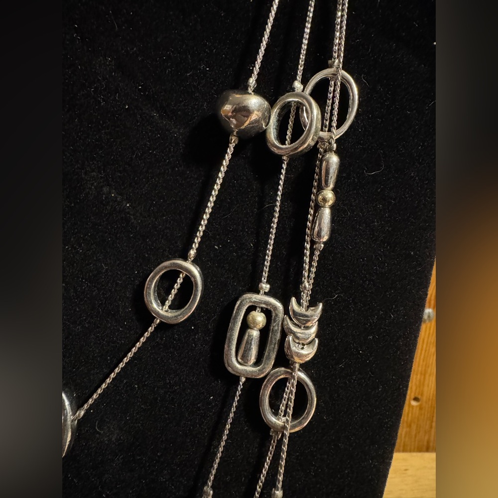 Multi Strand Silver Tone Moon Statement Necklace - image 3